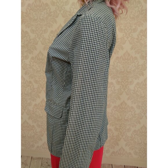 Vintage 90s Y2K Esprit Gingham Check Cotton Blazer Size M Blue White Jacket - Picture 6 of 12